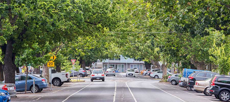 Leafy street in Richmond with vehicles parked on both sides