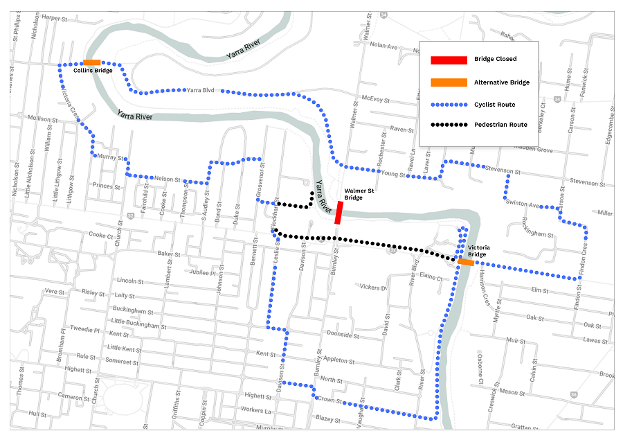 Detour map for Walmer Street Bridge Closure 