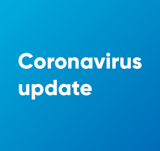 Blue box with text saying 'Coronavirus update'