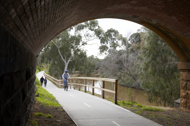 Bike path under a bridge