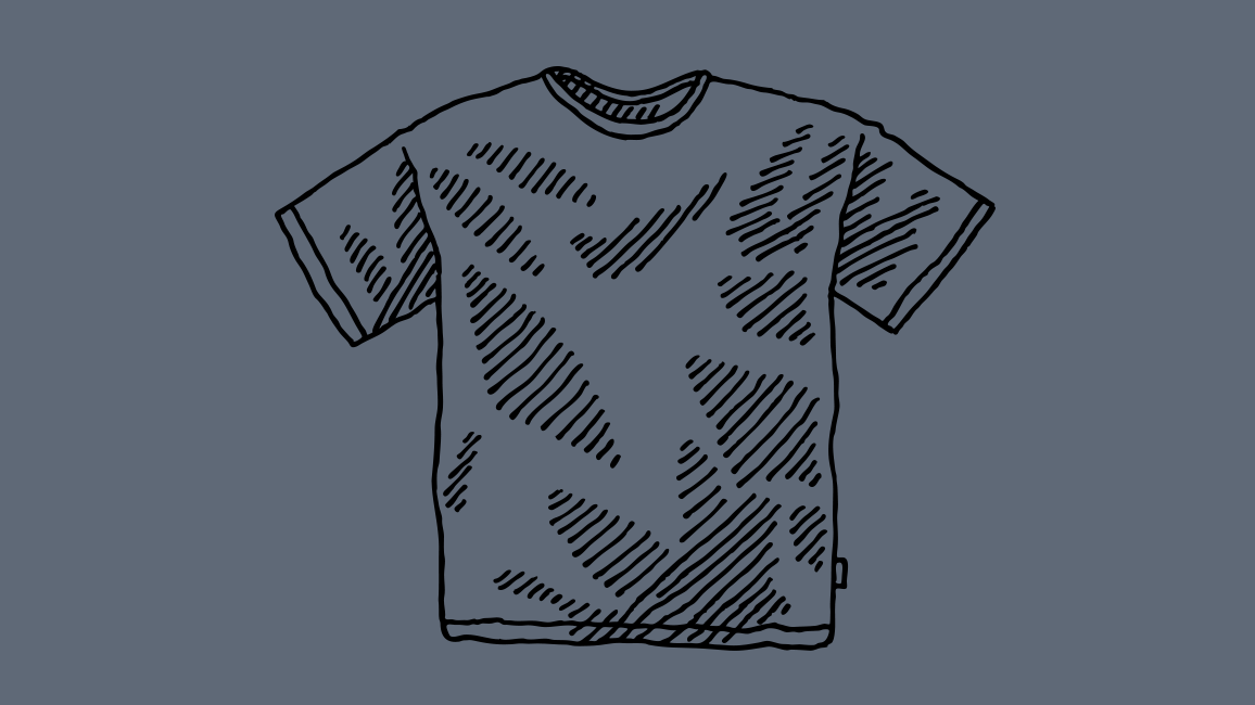 Black line illustration of tshirt with dark blue background