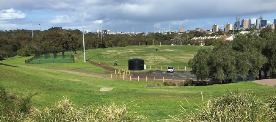 Landscape image of a green and grassy reserve in Clifton Hill