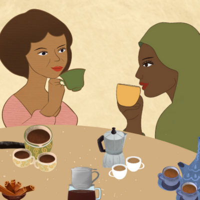 Illustration of people drinking coffee