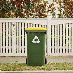 Yellow-lid-recycling-bin-on-nature-strip