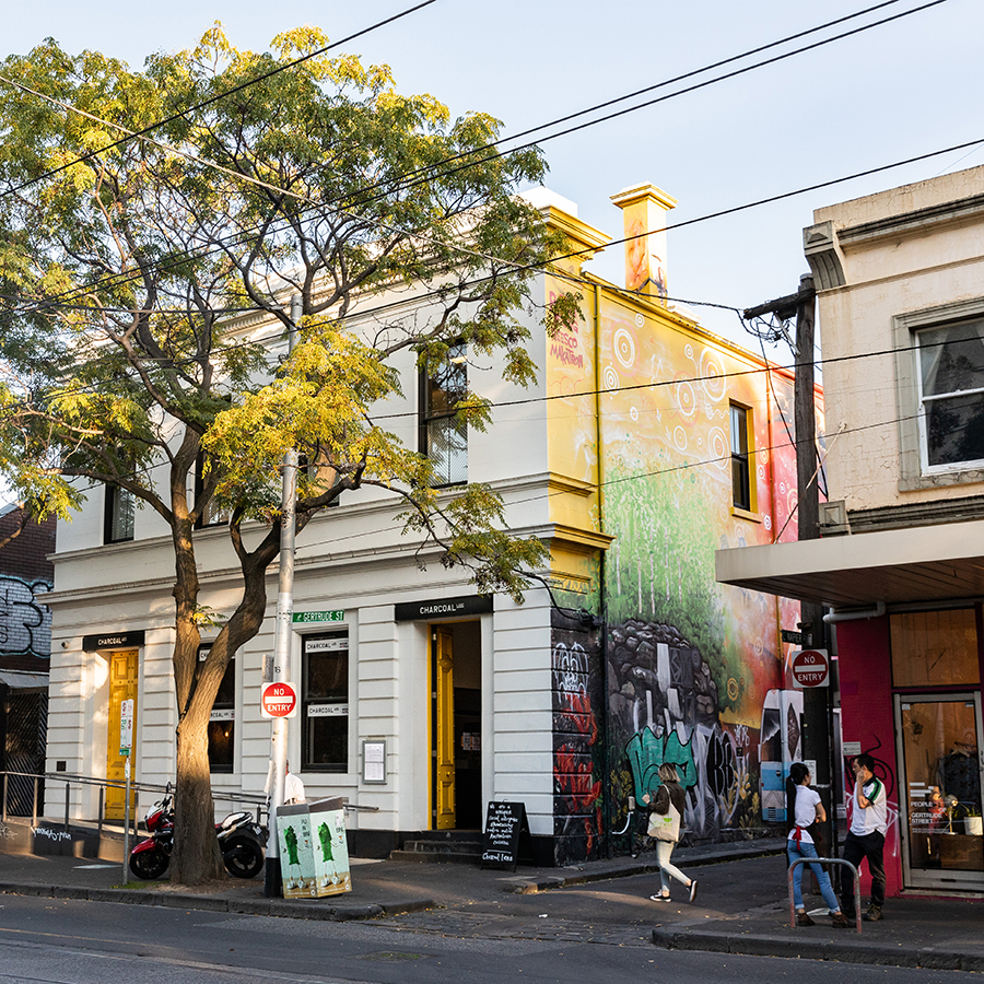 street view of gertrude street on a sunny autumn day