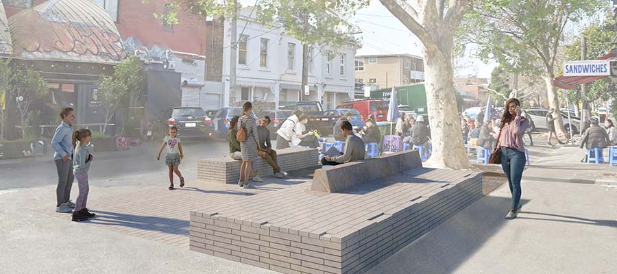 The final design for the new seating space on the corner of Kerr and Brunswick Streets