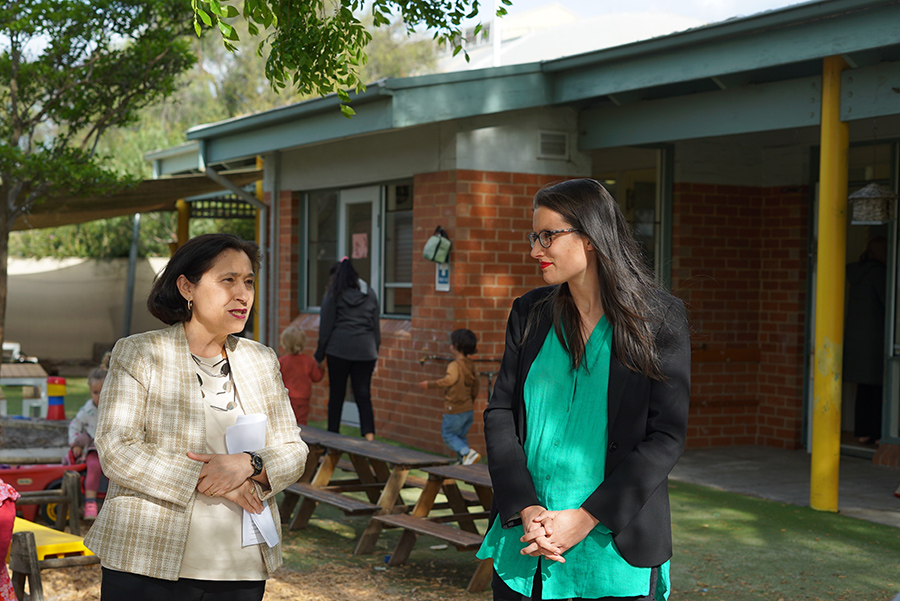 The mayor Sophie Wade in conversation in front of Richmond multicultural childrens centre