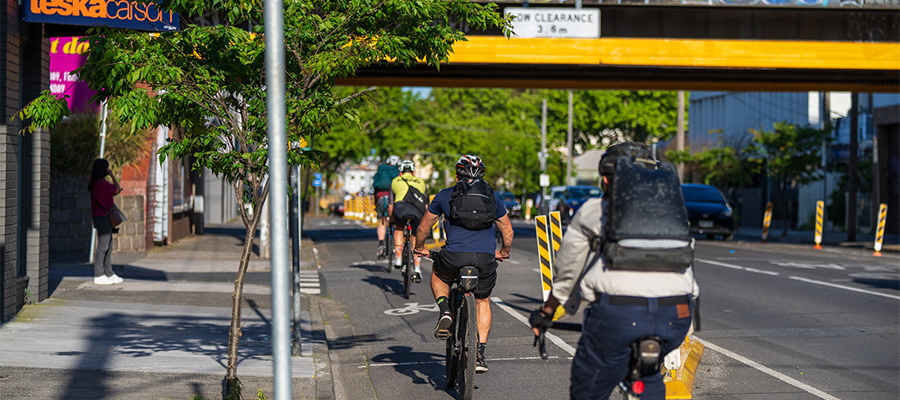Elizabeth Street bike lanes filled with four cyclists