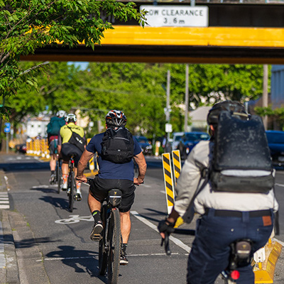Elizabeth Street bike lane filled with four cyclists