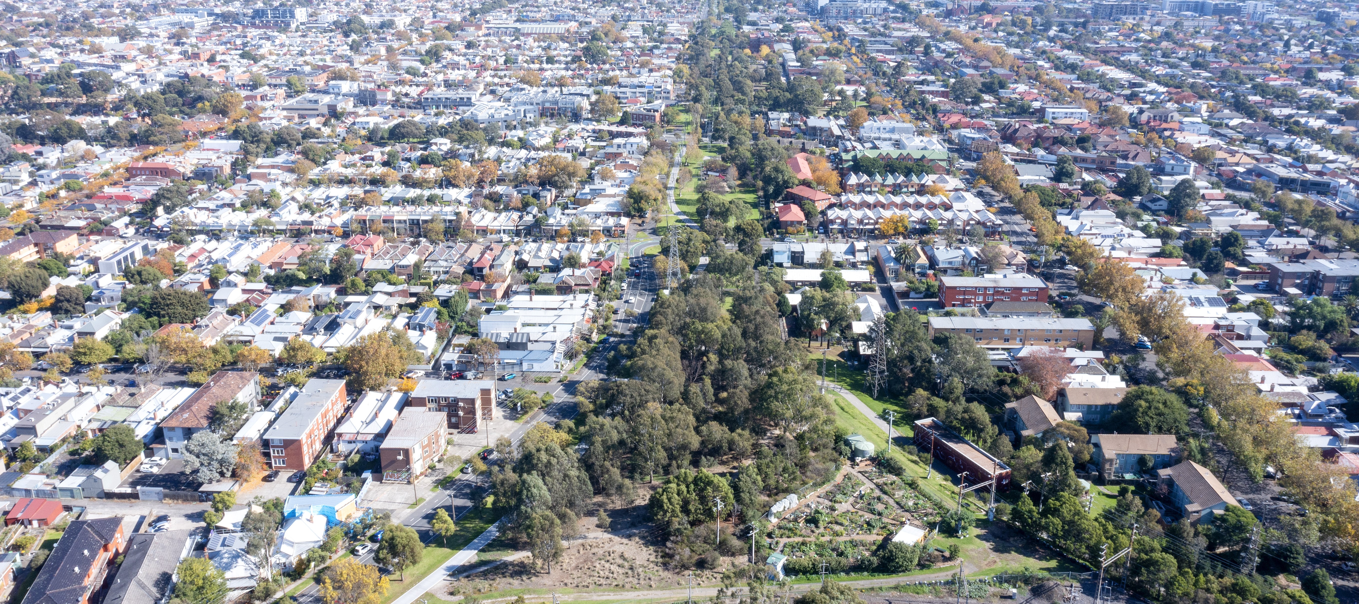 Drone shot of Fitzroy North landscape