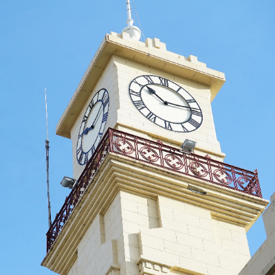 Close up of Richmond Town Hall clock tower