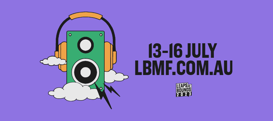 A graphic depicting a stereo speaker sitting on some fluffy clouds with the words 13-16 July and the web address lbmf.com.au