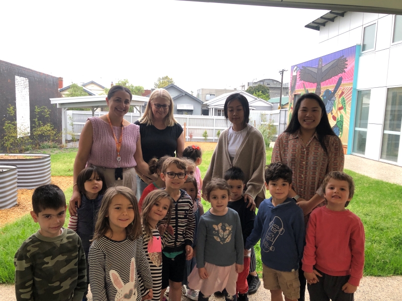 Mayor with educators and children at Richmond Kindergarten