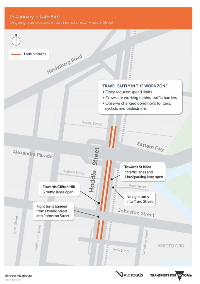 Ongoing lane closures for Hoddle Street 2018