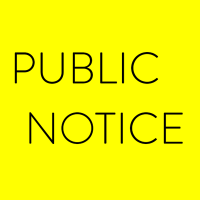 Black text reads "Public Notice" on yellow background