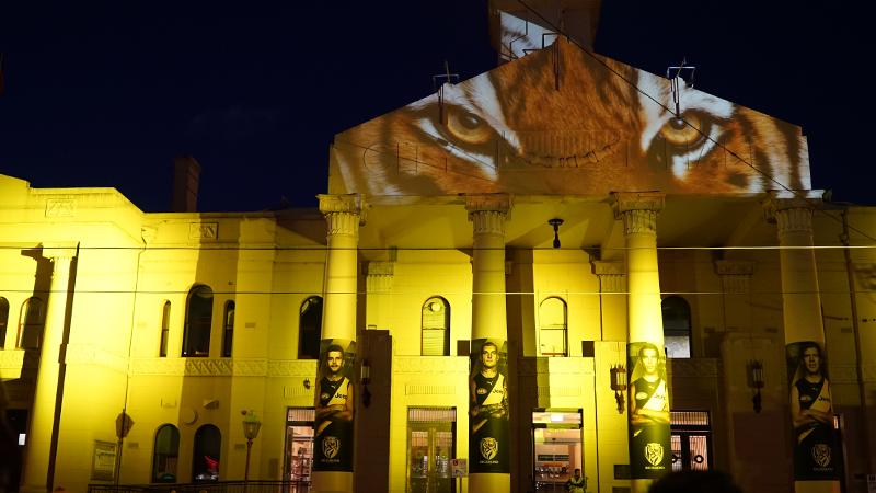 AFL Richmond Tigers projection on Richmond Town Hall