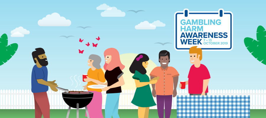 Gambling Harm Awareness Week, cartoons of people at a barbecue