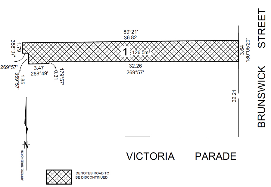 Map showing proposed discontinuance between 5 and 7 Brunswick Street, Fitzroy