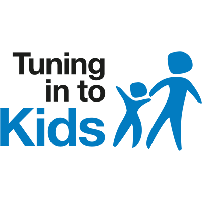Tuning in to Kids banner with two blue figures representing parent with child.
