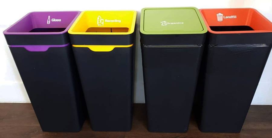 Four bins in our venues, glass, recycling, food waste and landfill