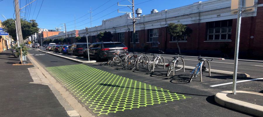 Picture showing bike parking and bike lane