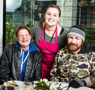 Community members at St Mary’s House of Welcome’s Saturday program for homeless people in Fitzroy