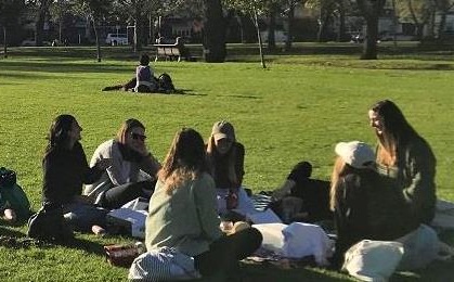 Group of young women meeting in the park for a picnic