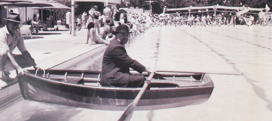 rowing boat in fitzroy pool during the Save the Pool campaign