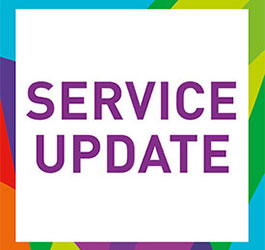 Graphic with text saying service update