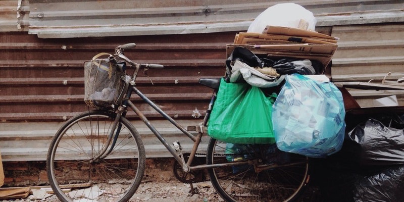 bicycle and garbage bags