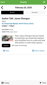 example of what library events look like on the new library app
