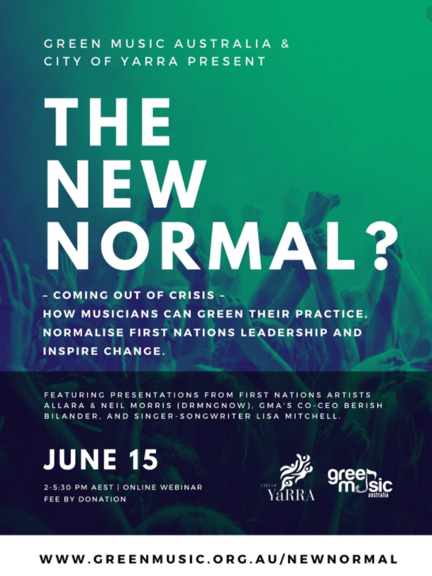 Flyer of Green Music Australia event entitled The New Normal