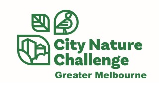 Green logo with text saying City Nature Challenge Greater Melbourne against a white background